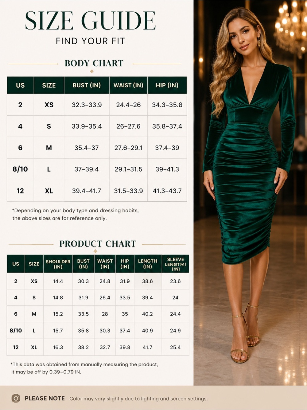 Green Velour V Neck Long Sleeve Bodycon Midi Dress - Picture 6 of 6